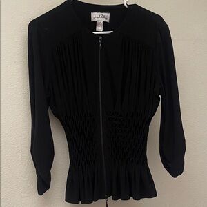 Joseph Ribkoff Black Textured Zip-Up Top